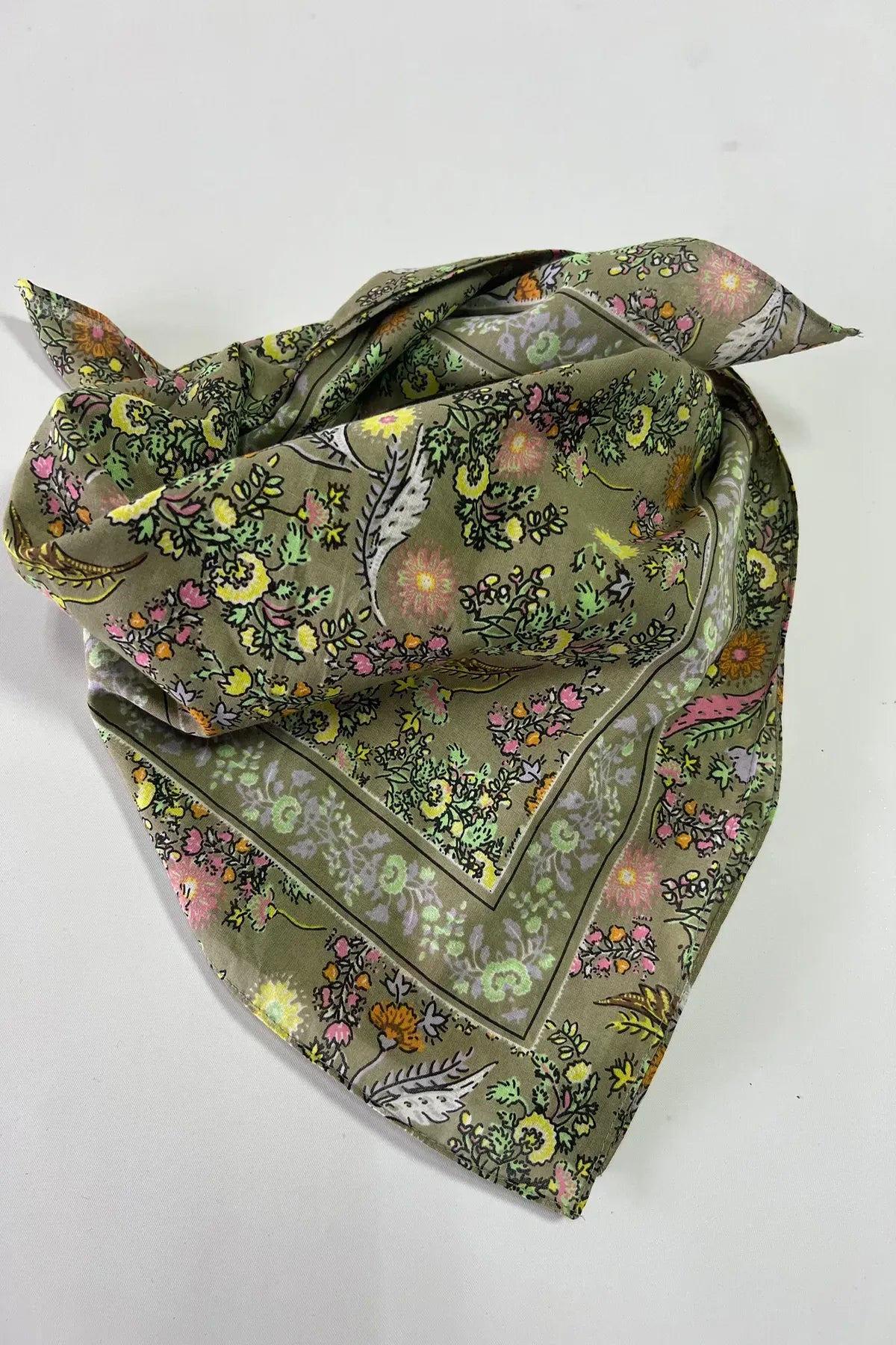 Green Floral Pattern Cotton Bandana - Cotton Bandana Scarf for Everyday Use