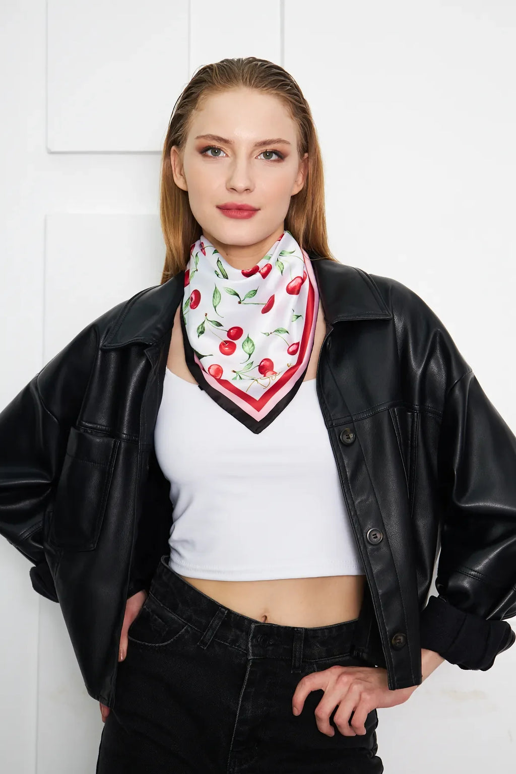 Women's Cherry Pattern Scarf Bandana - Stylish Women's Bandana Scarf