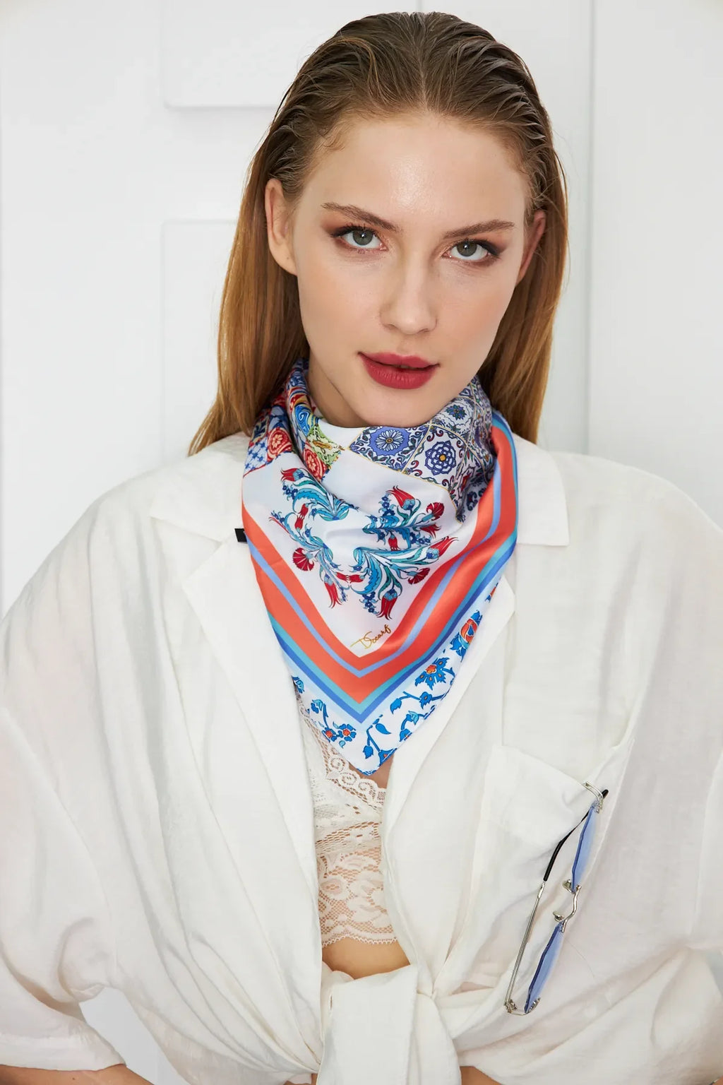 Women's Blue Patterned Scarf Bandana - Stylish Women's Bandana Scarf