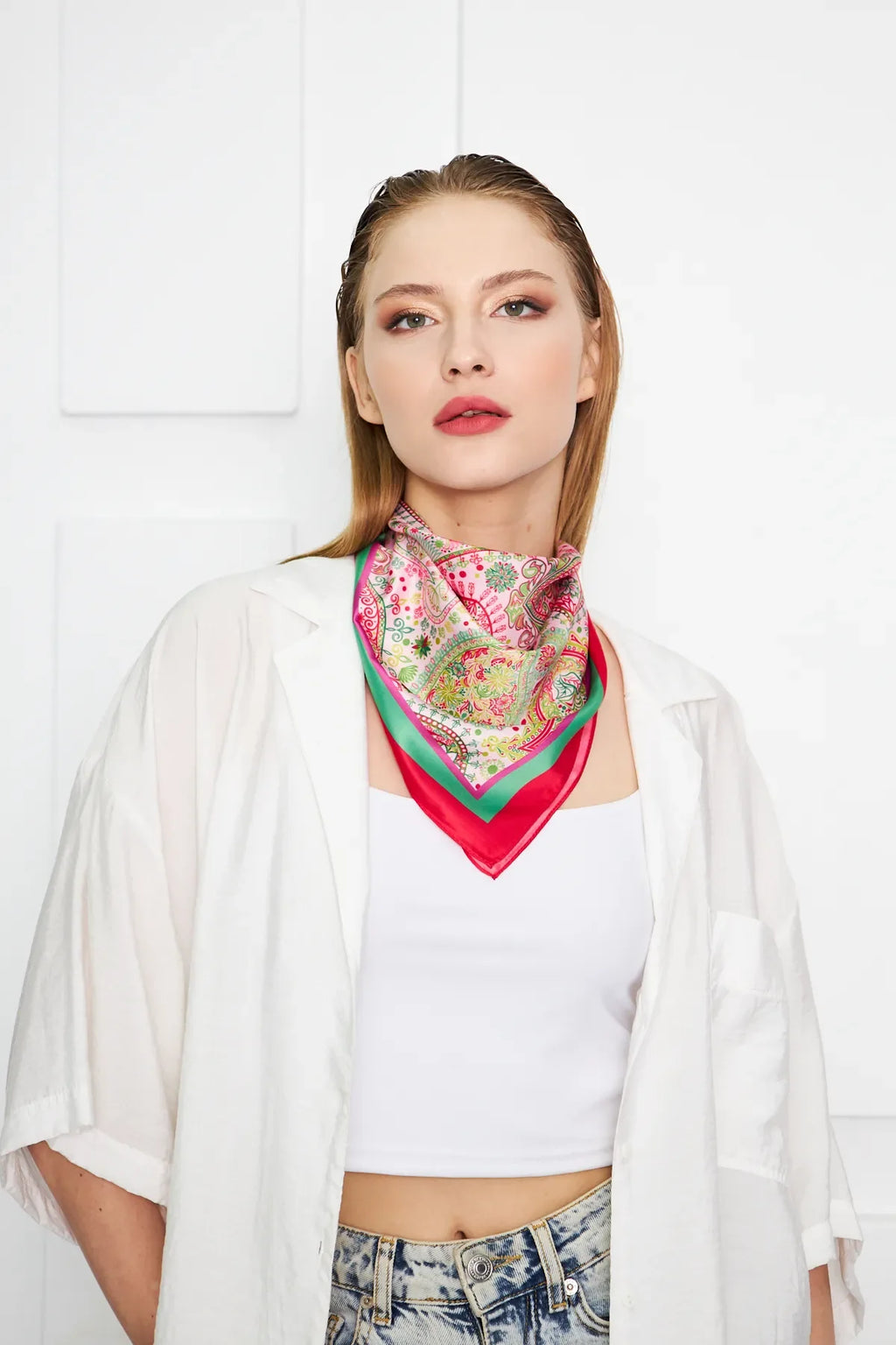 Pink Ethnic Patterned Women's Scarf - Colorful Patterned Women's Scarf
