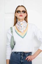 Aqua Green Floral Pattern Women's Scarf - Colorful Patterned Women's Scarf