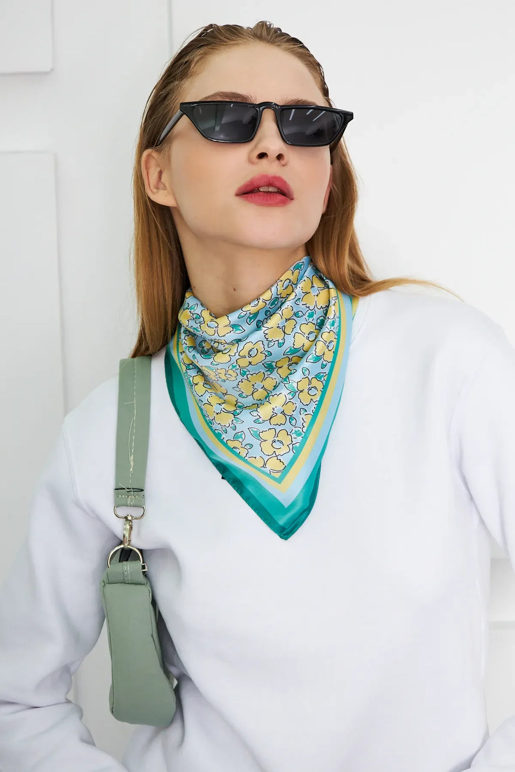 Green and Yellow Floral Pattern Women's Scarf - Colorful Patterned Women's Scarf