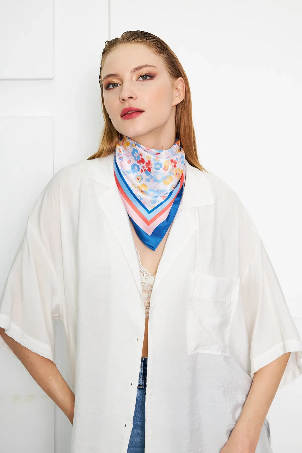Blue Floral Pattern Women's Scarf - Colorful Pattern Women's Scarf