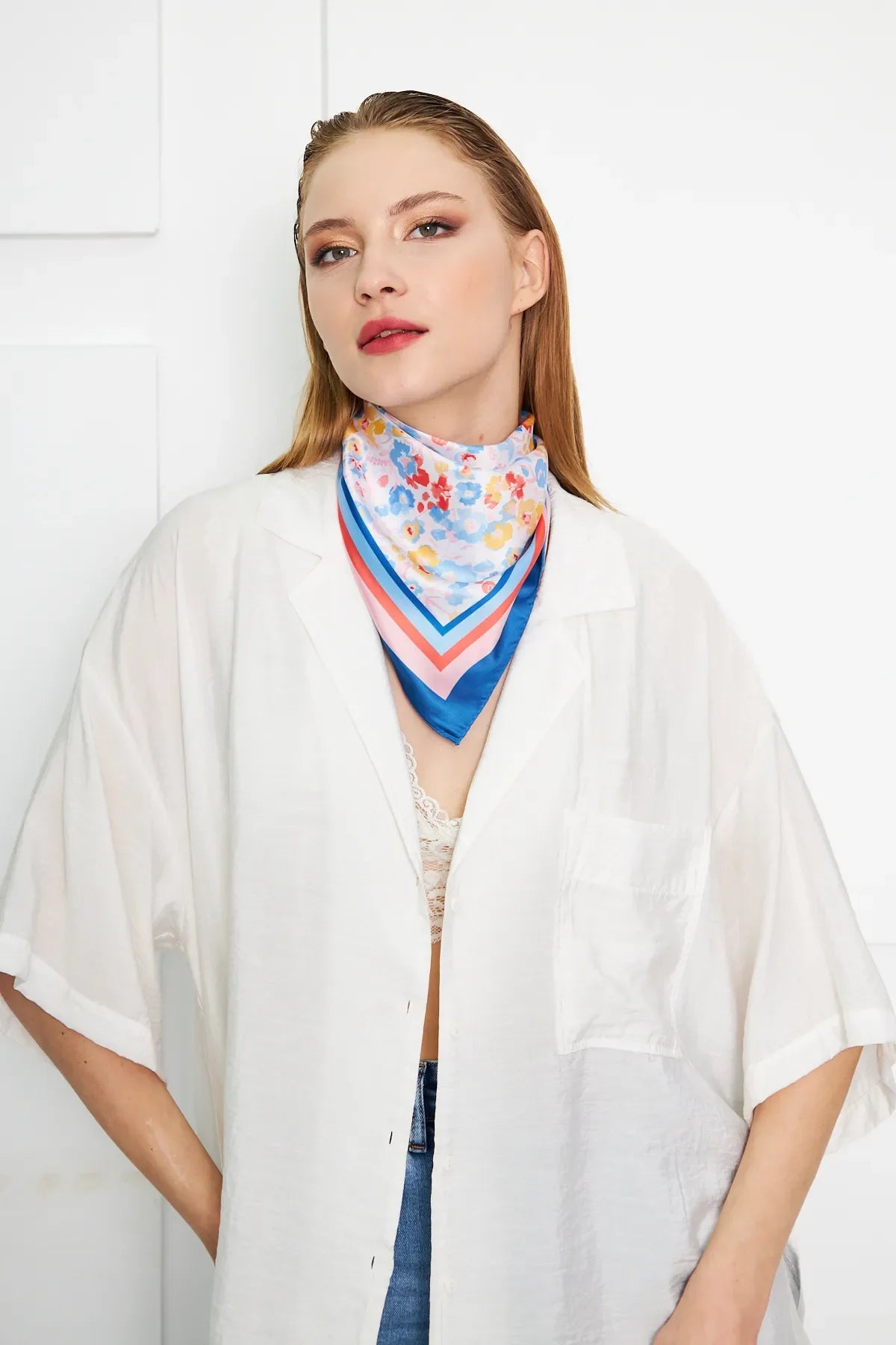 Blue Floral Pattern Women's Scarf - Colorful Pattern Women's Scarf