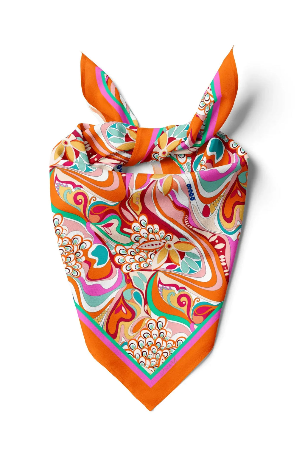 Orange Patterned Scarf - Colorful Patterned Women's Scarf