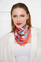 Orange Patterned Scarf - Colorful Patterned Women's Scarf