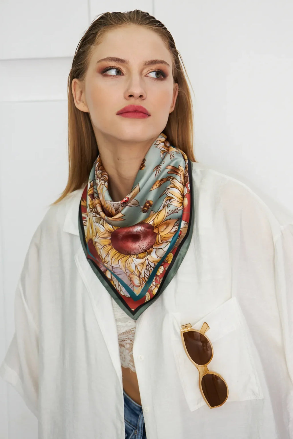 Sunflower Patterned Scarf - Colorful Patterned Women's Scarf