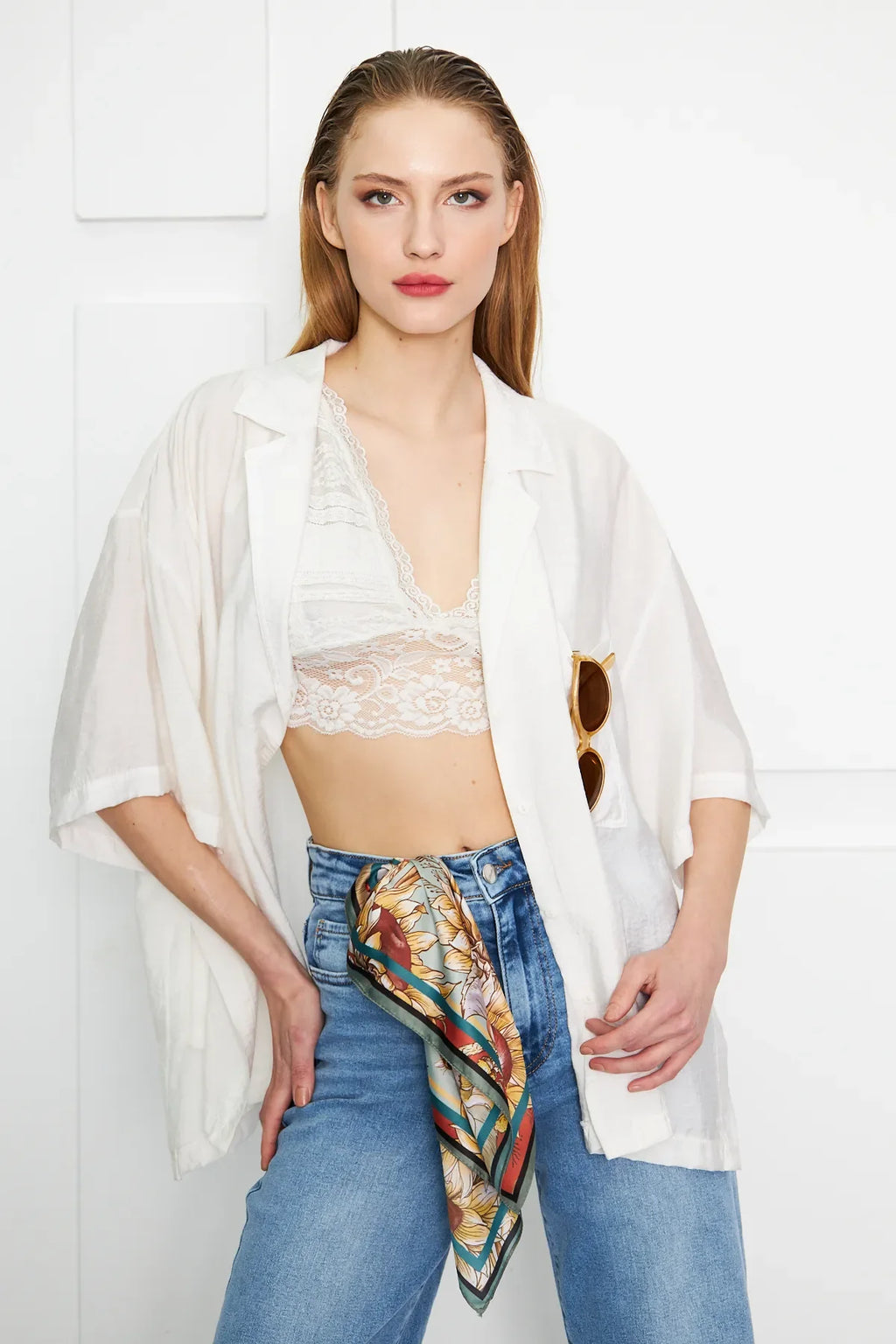 Sunflower Patterned Scarf - Colorful Patterned Women's Scarf