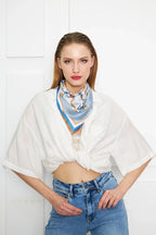 Blue Patterned Scarf - Colorful Patterned Women's Scarf