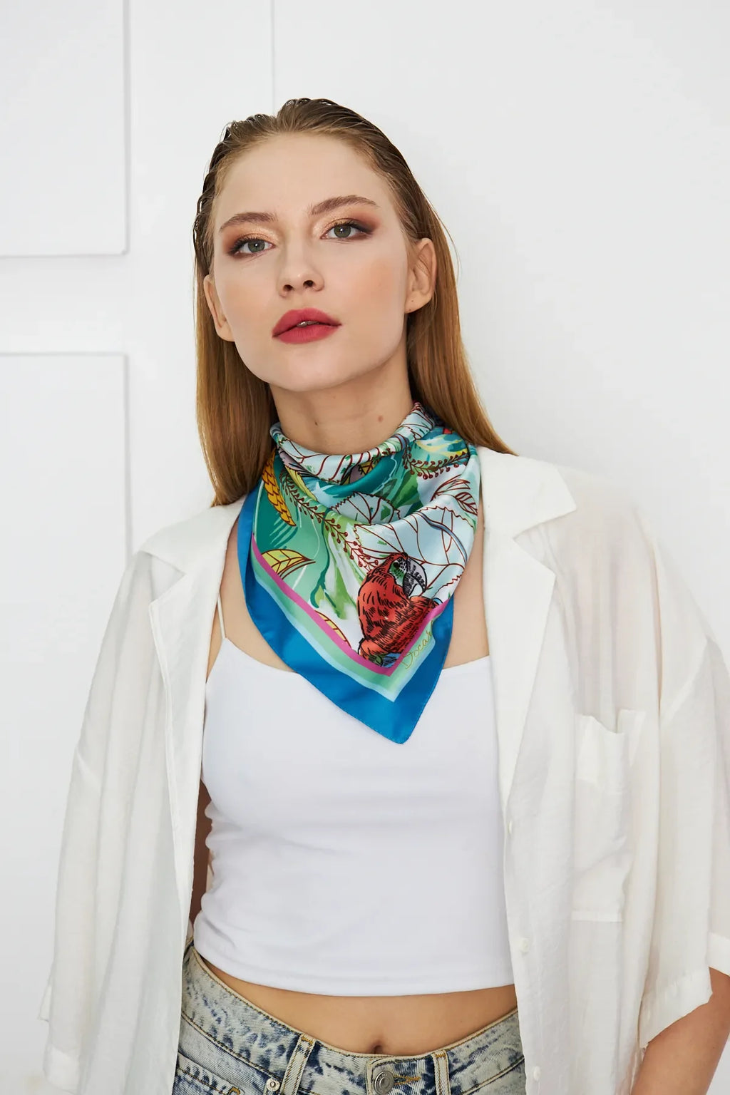 Tropical Patterned Scarf - Colorful Patterned Women's Scarf
