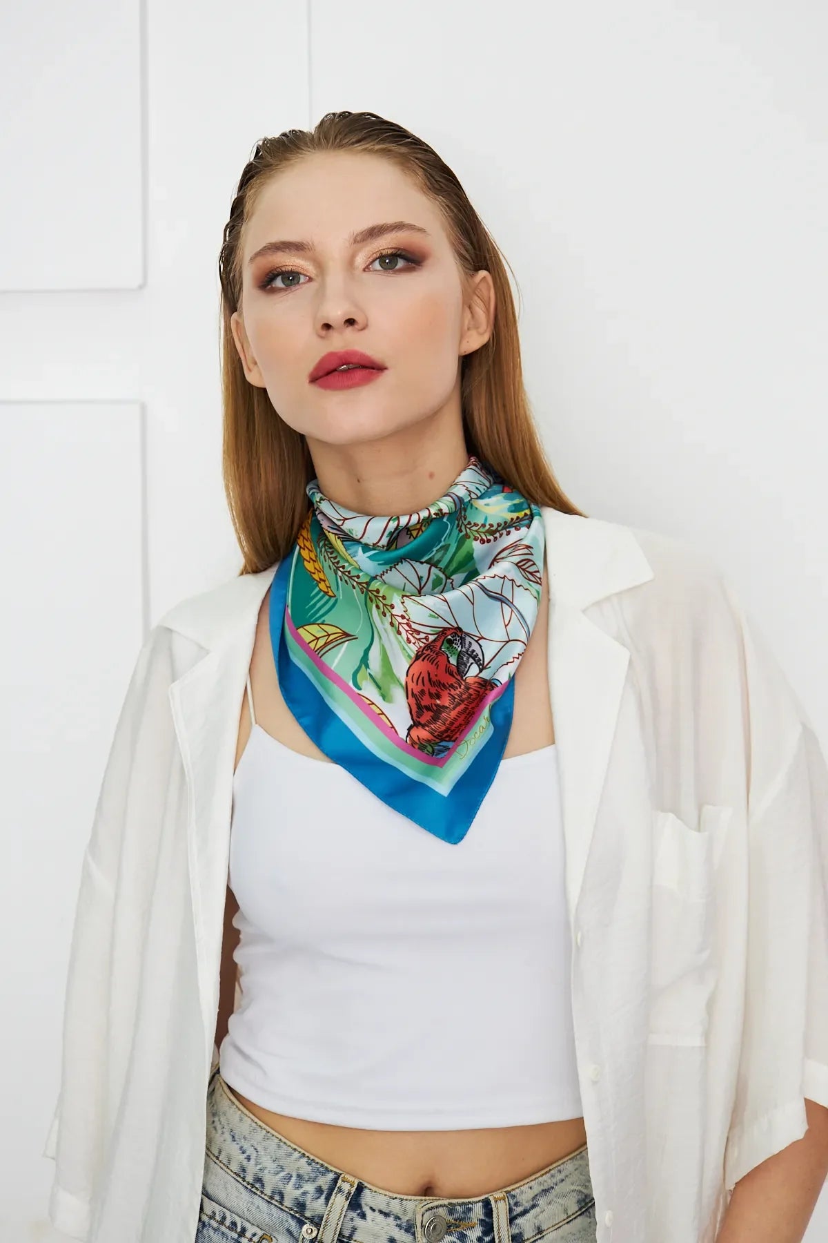 Tropical Patterned Scarf - Colorful Patterned Women's Scarf