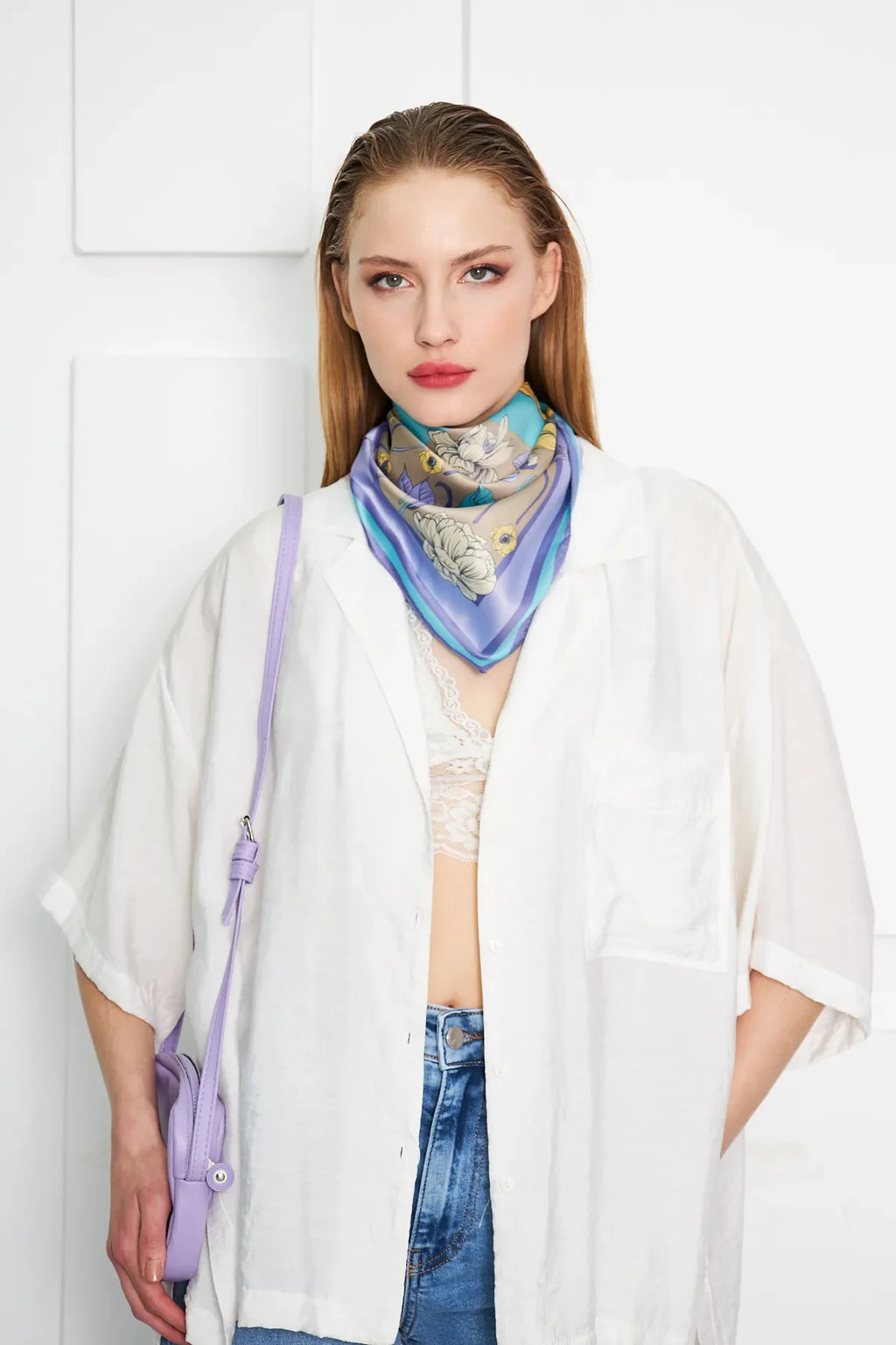 Floral Patterned Scarf - Colorful Patterned Women's Scarf