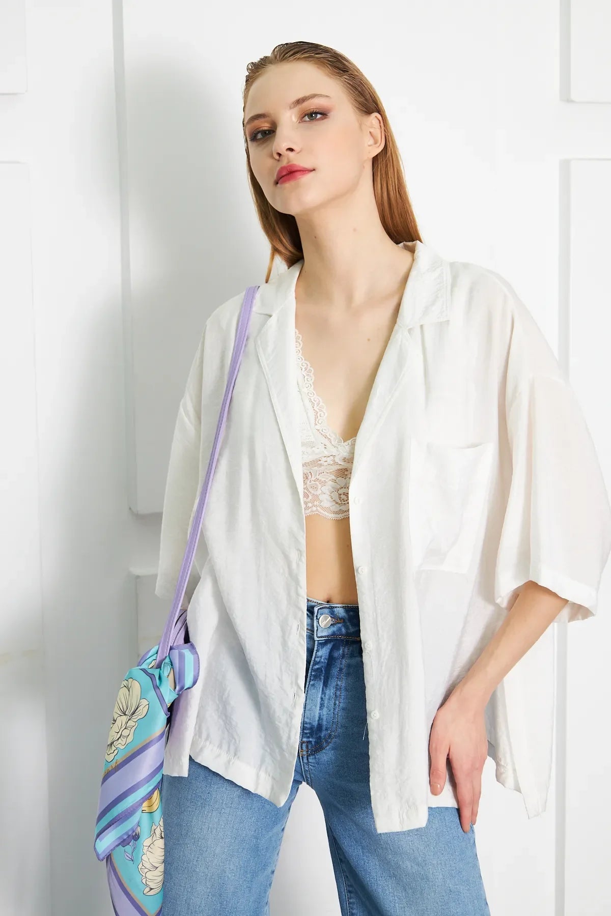 Floral Patterned Scarf - Colorful Patterned Women's Scarf