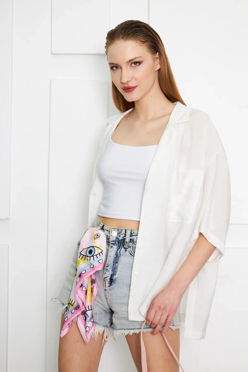 Blue Eye Patterned Scarf - Colorful Patterned Women's Scarf